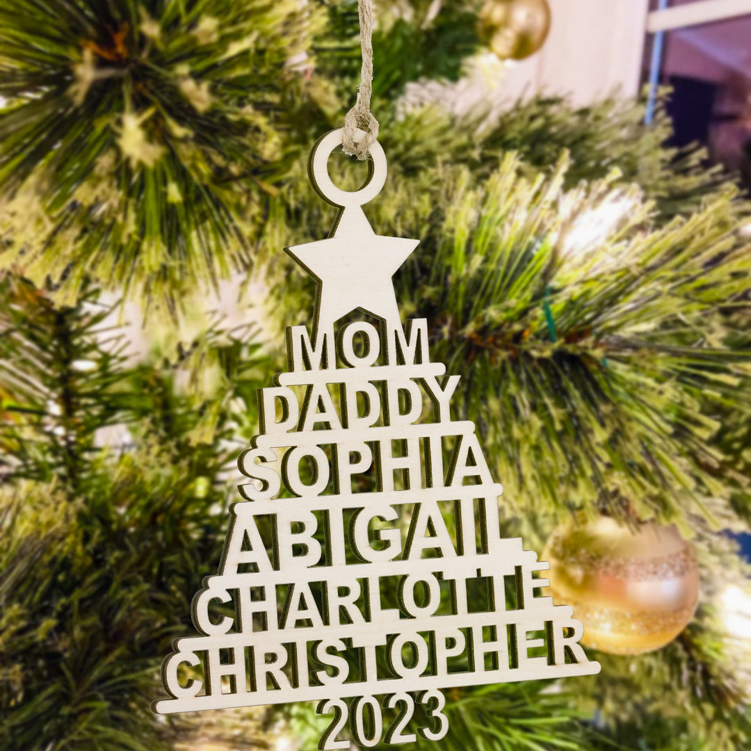 Personalized Family Name Christmas Tree Wooden Decor