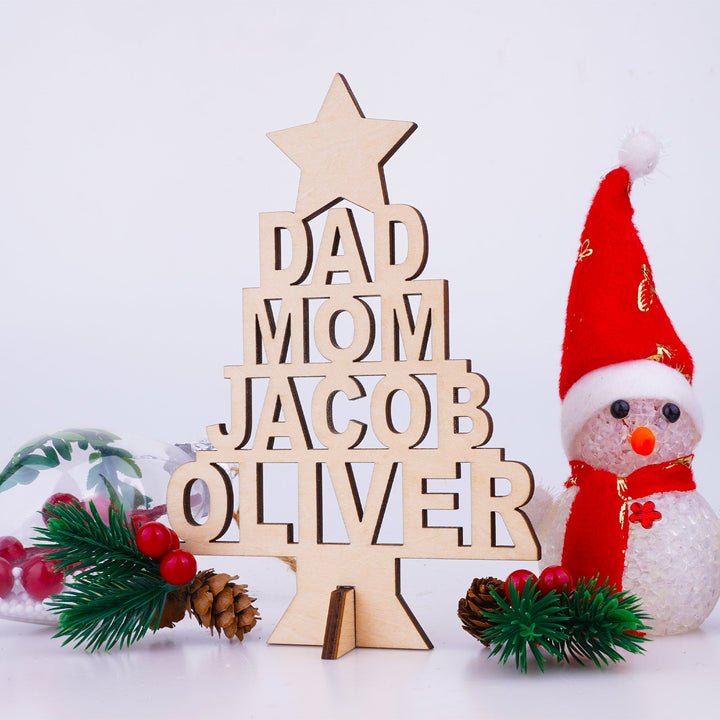 Personalized Family Name Christmas Tree Wooden Decor